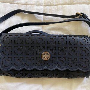 Tory Burch Leather Navy Blue Crossbody Clutch